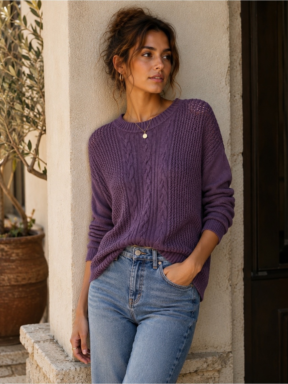 Banana Republic Textured Knit Sweater | Size S | Relaxed Fit | Purple